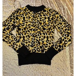 Who What Wear Animal Print Leopard Cheetah Crew Scoop 100% Acrylic Sweater XS C1